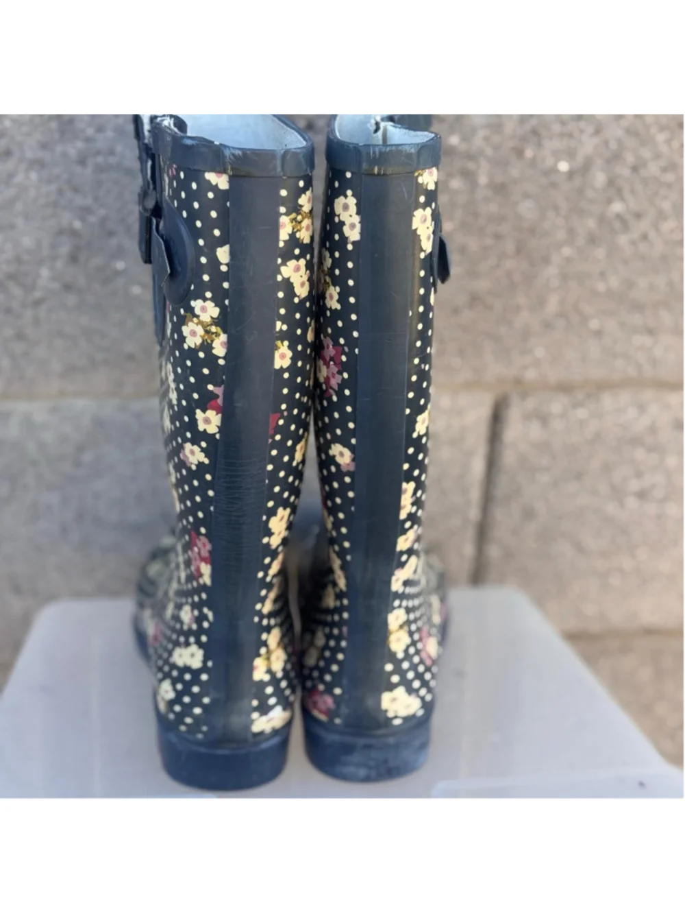 Metona Black Floral Polka Dot Rain Women's Boots Size 7